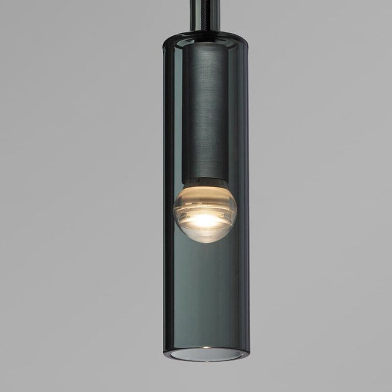 Cylinder Smoke Grey Crystal Sconce Simplicity 1 Light Wall Mounted Light with Black Arm