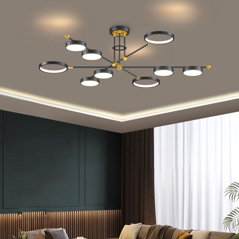 Araña LED moderna anillos múltiples luces de techo colgantes araña de metal orbe de metal