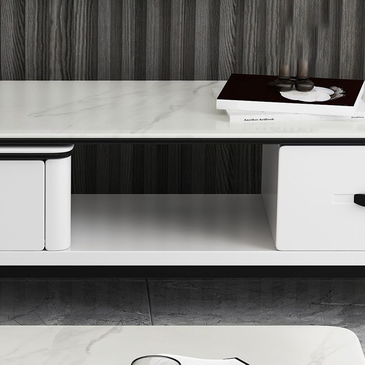 4 Legs Rectangle Contemporary Slate Single Coffee Or End Table with Drawers