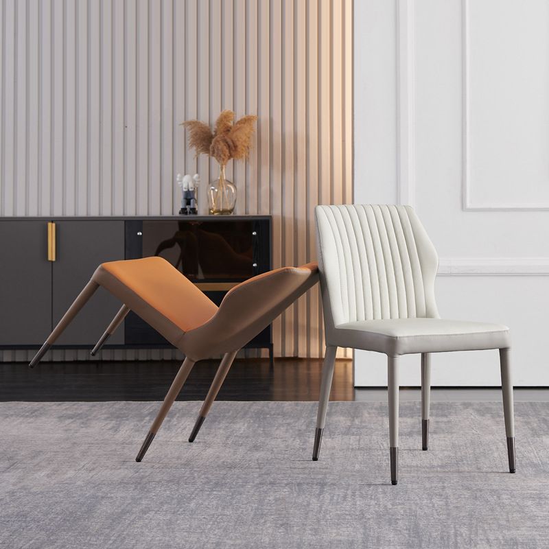 Moderne stijl armloze zijstoelen stevige lederen eetkamerstoelen voor de keuken (set van 2)
