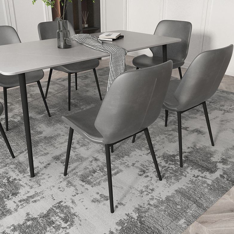 Modern Grey Dinette Set 1/4/7 Pieces Rectangle Dining Table Set with Stone Top