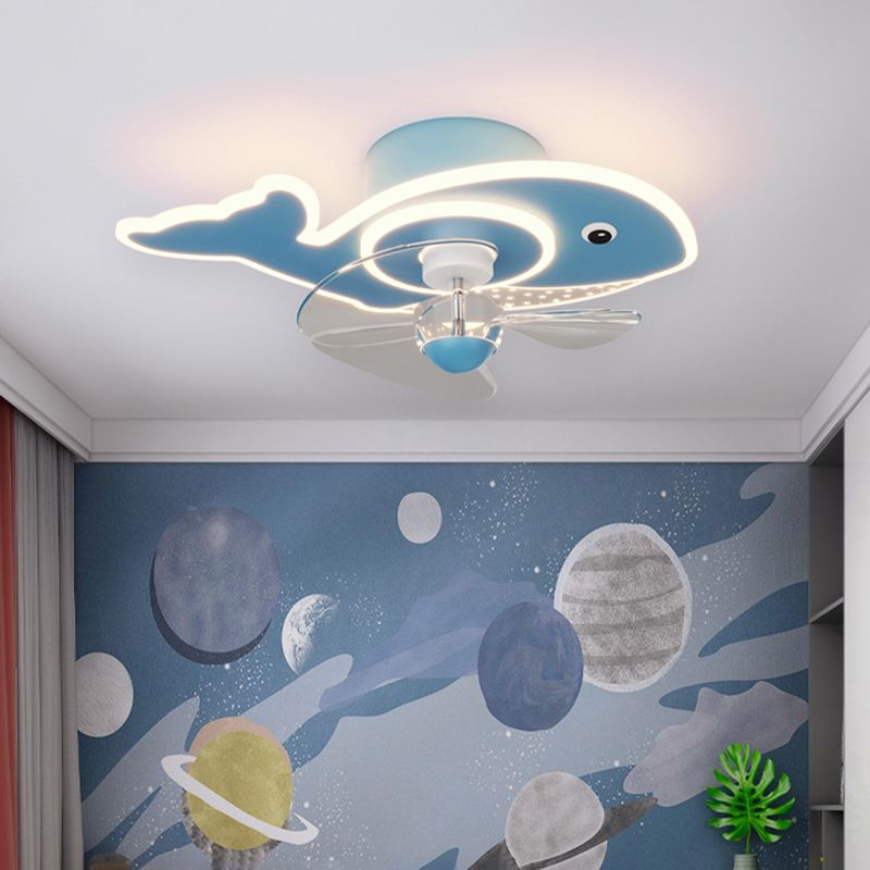 Children Ceiling Fan Light LED Ceiling Mount Lamp with Acrylic Shade for Bedroom