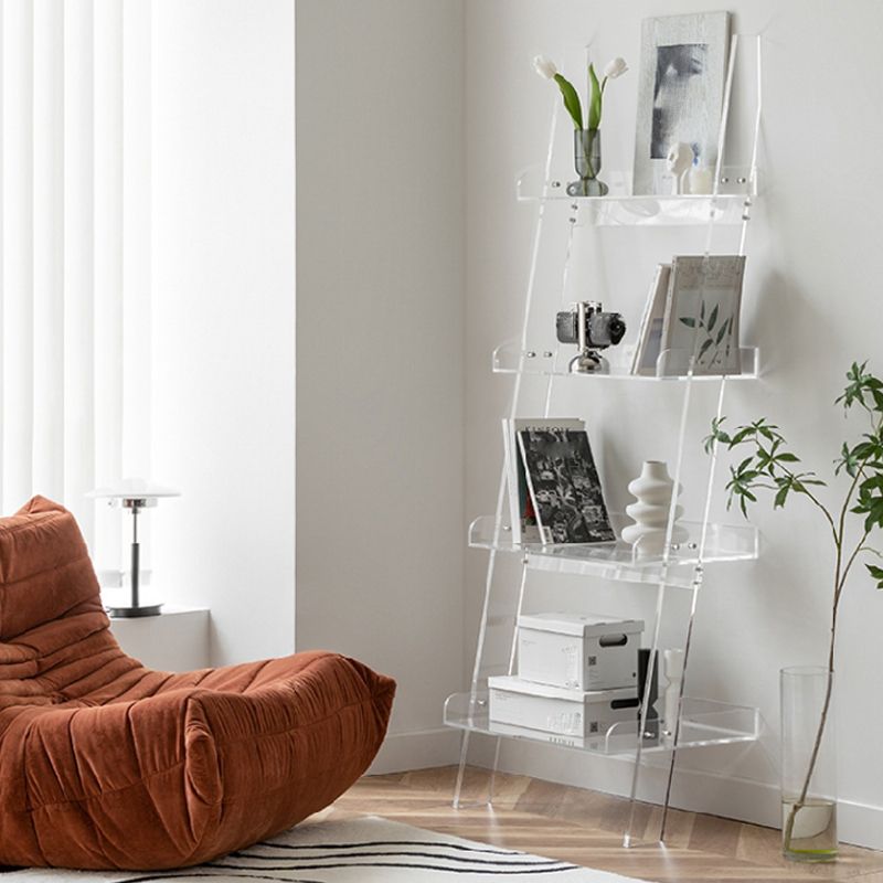 Contemporary Open Back Ladder Bookshelf Acrylic Bookcase with Shelves
