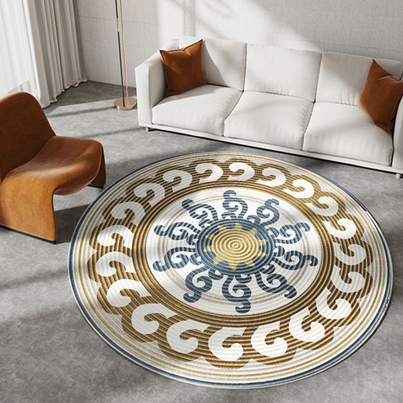 Printing Pattern Rug Polyester Round Carpet Non-Slip Backing Area Rug for Home Decoration