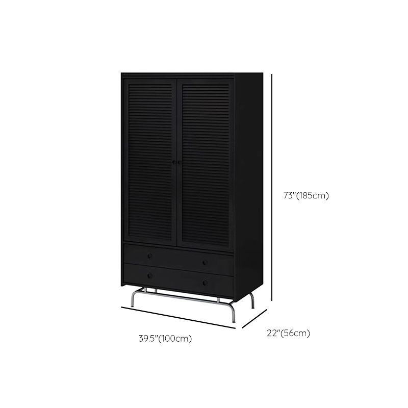Black Solid Wood Wardrobe Modern Freestanding Wardrobe with Legs