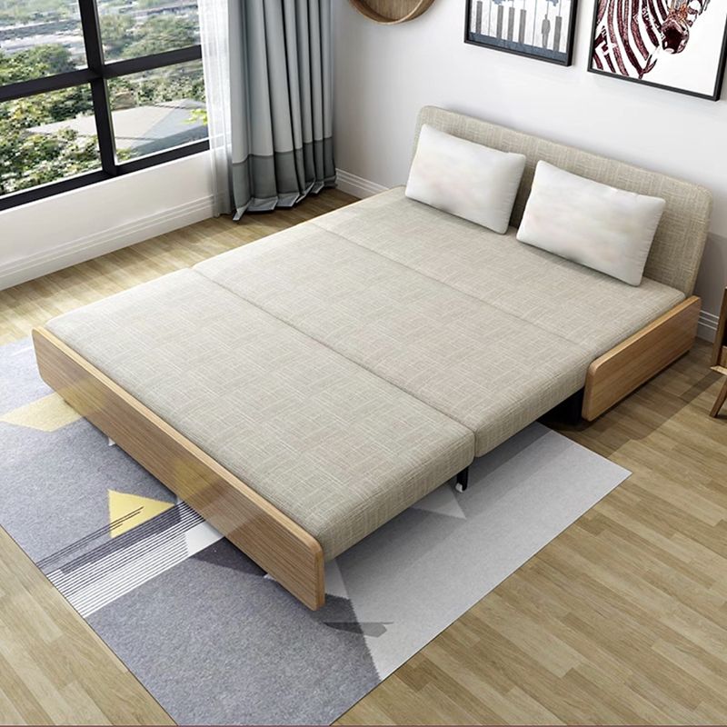 Modern and Contemporary Wood Fabric Mattress Upholstered No Theme Bed