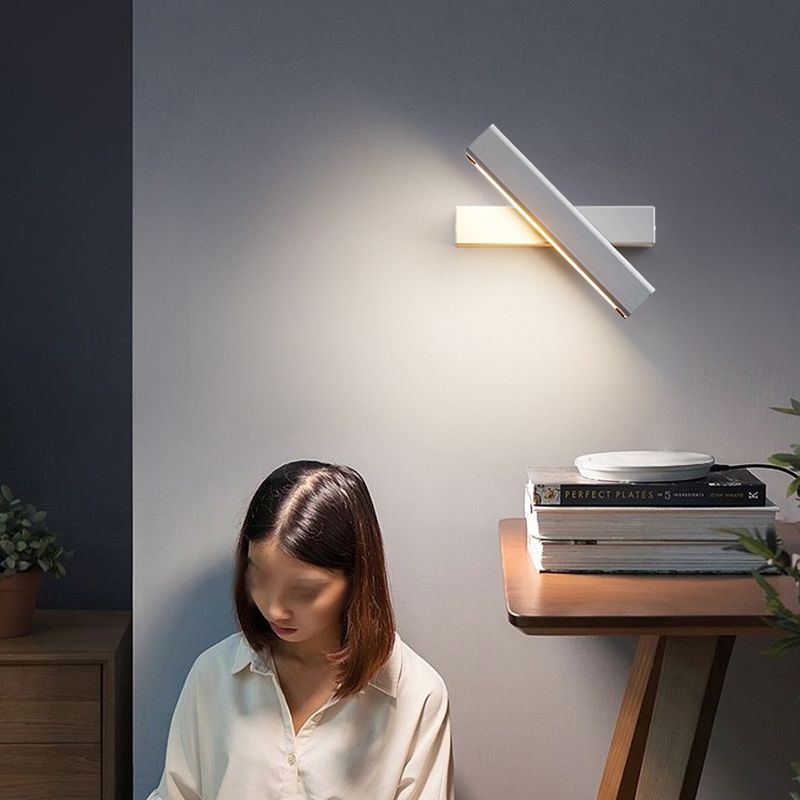 Rectangular Aluminium Rotatable Wall Sconce in Modern Concise Style Wrought Iron LED Wall Light with Wooden Decoration