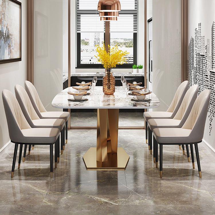 Traditional Luxury Dining Table Rectangle Sintered Stone Table with Gold Frame for Home