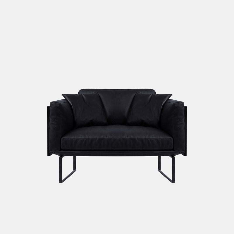 Wooden Genuine Leather Cushions Sofa 31.5"H Contemporary Industrial Square Arm Sofa,Black
