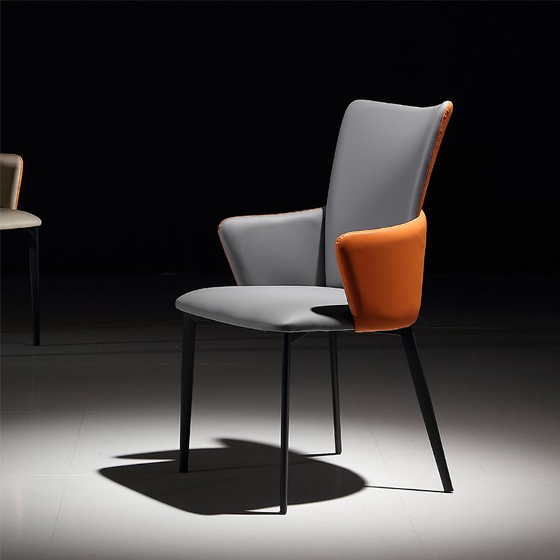 Upholstered Faux Leather Armchair Indoor Industrial Dining Chair with Metal Legs