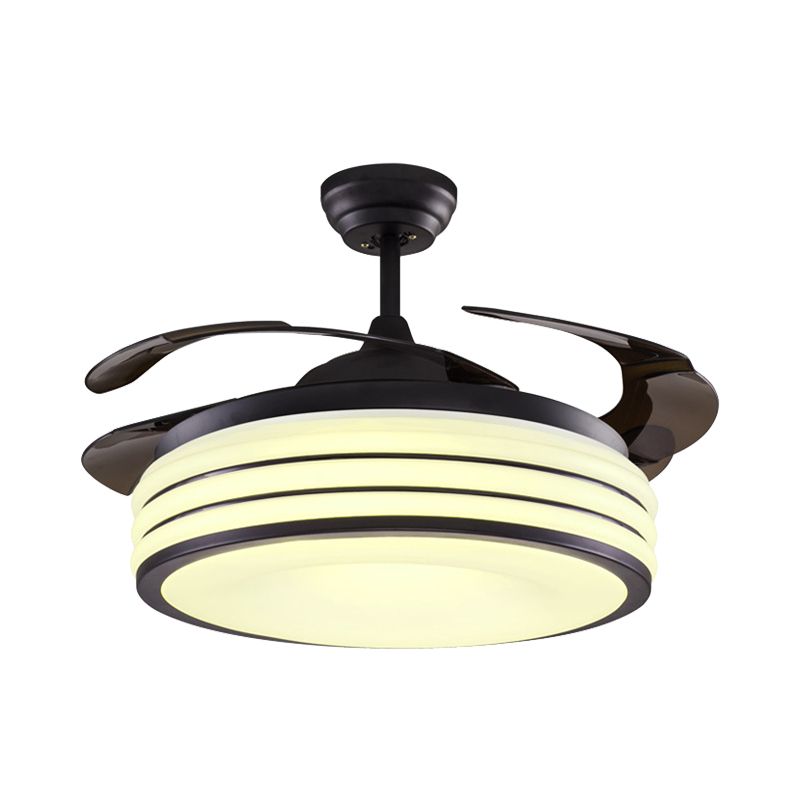 Zwart/zilveren trommel Semi Flush Light Modern Metallic Living Room 42 "W LED PLIFILS HANDERENDE VIER LAMP MET WALL/DEELLIENINGEN, 4 BLADES