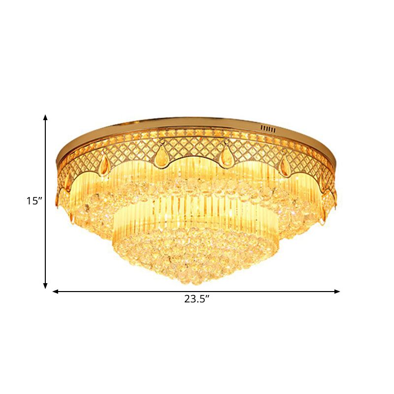 6 Bulbs Tapered Ceiling Light Modern Gold Finish Clear Cut Crystal Balls Flush Mount Lamp