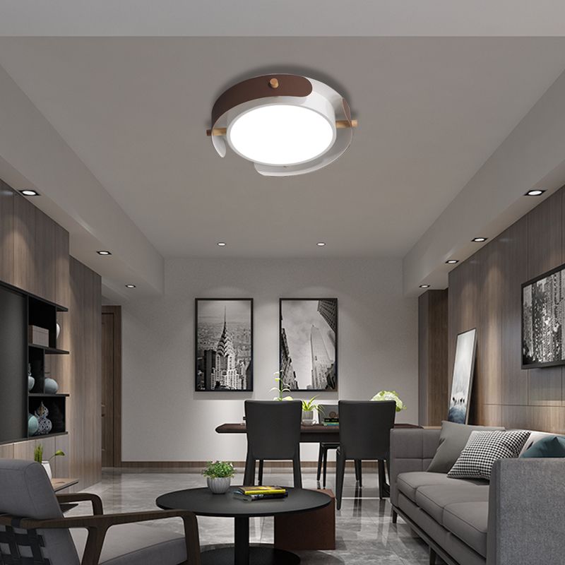 Plafonnier rond en acrylique nordique pour chambre à coucher, 40,6 cm/49,5 cm de diamètre, plafonnier LED avec boîtier extérieur en blanc/blanc vieilli