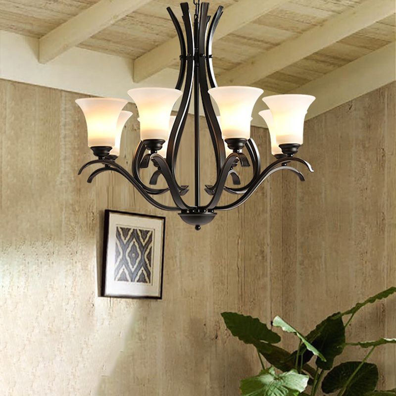 3/6/8 Bulbes Bell Chandelier Lighting Retro Finish Black Verre Verre suspendue suspendue pour le salon