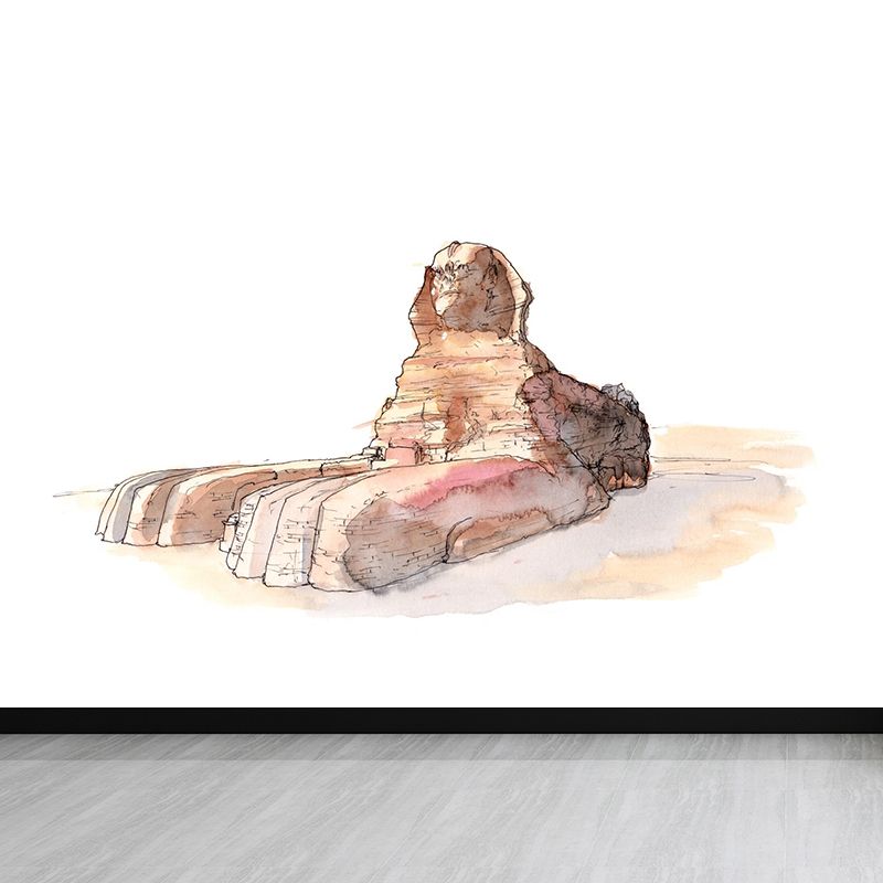 Global Inspired Historic Relics Mural Pastel Color Architecture Wall Covering for Home