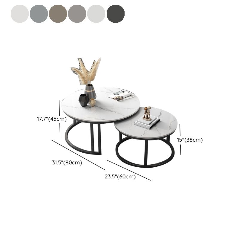 Contemporary Round Slate Coffee Table Steel Frame Cocktail Table