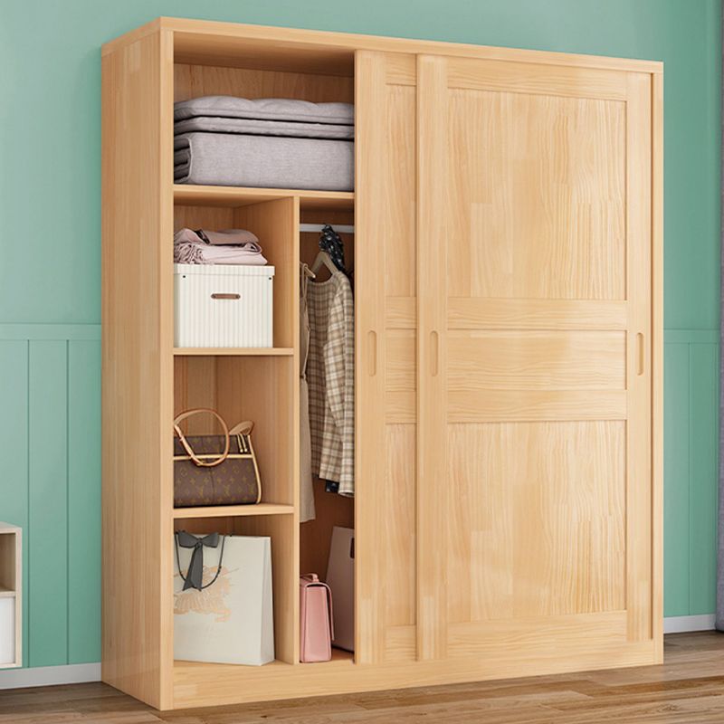 Modern Brown Kid's Wardrobe Wooden Glossy 2-Door Coat Locker