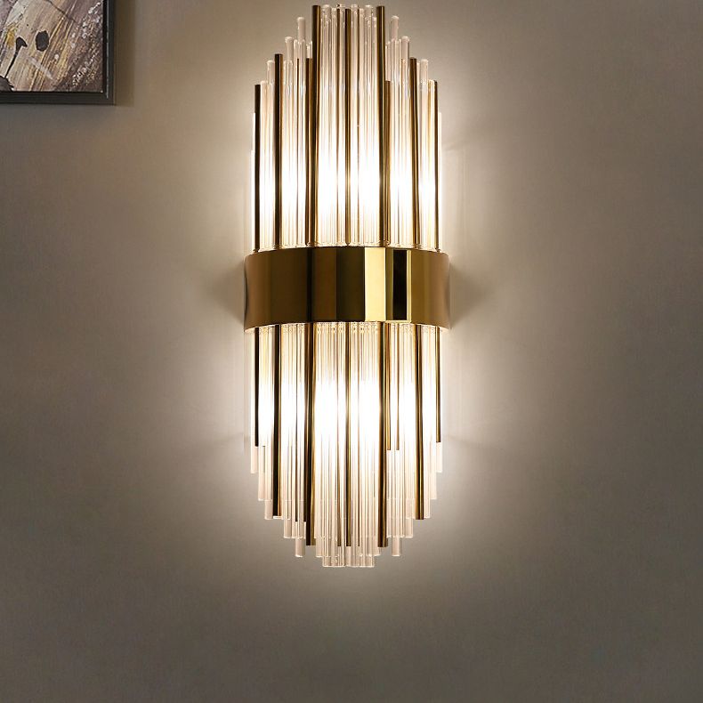 Sconce da muro scintillanti a 2 luci in moderna lampada a parete di rame in stile lusso con tonalità di cristallo