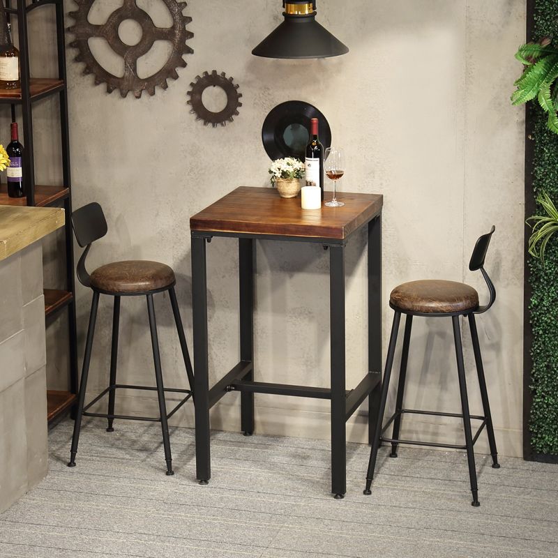 Industrial 1/2/3/5 Pieces Solid Wood Bar Table Set Square Bistro Set