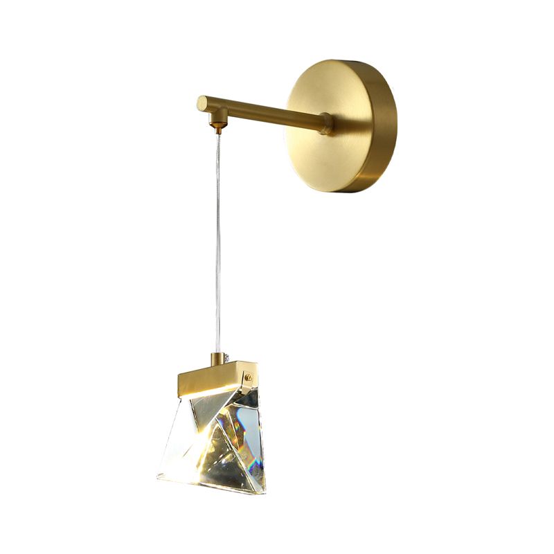 Clear Crystal Blocks Gold Wall Pendant Light Polyhedron LED Contemporary Wall Mount Lamp