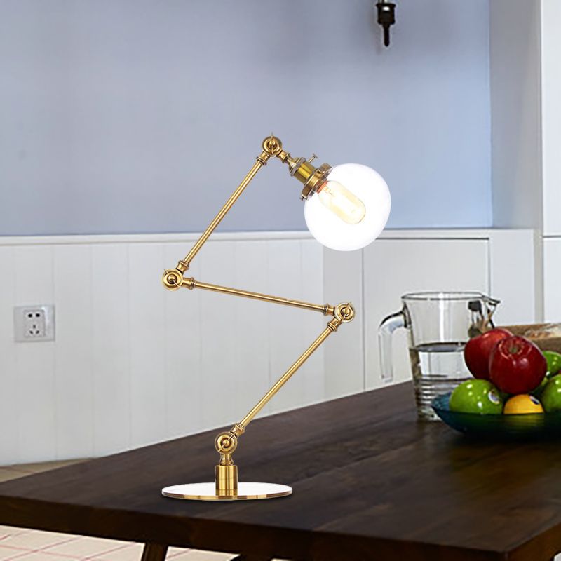 Industrial Global Table Lamp Amber/Clear Glass 1 Light Restaurant Table Light with Adjustable Arm in Black/Brass Finish