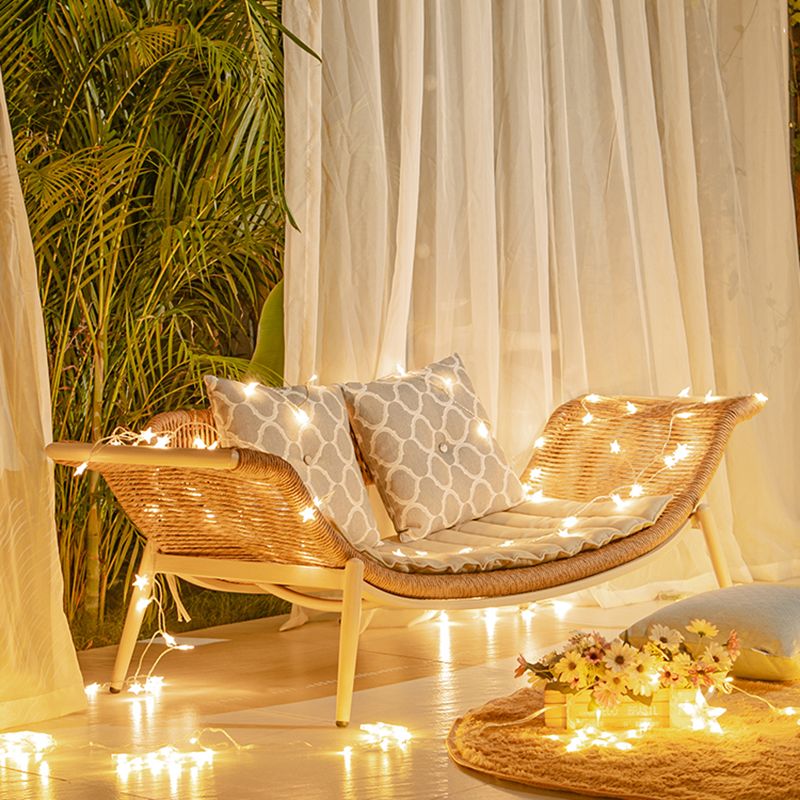 Traditional Rattan Cushioned Yoga Chaise Lounge Chair with Arms and Pillow Accent Chair