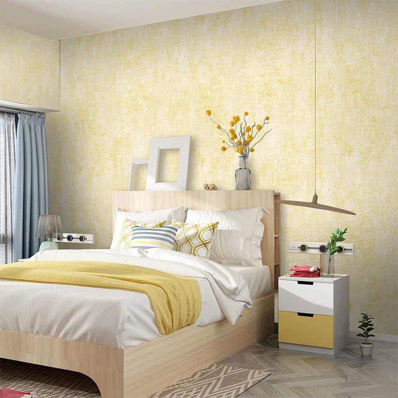 Plain Wallpaper Roll in Light Yellow Nordic Style Wall Covering for Bedroom, 33' x 20.5"