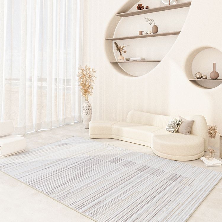 Grey Tone Modern Area Rug Polyester Stripe Print Rug Non-Slip Backing Indoor Rug for Home Decor