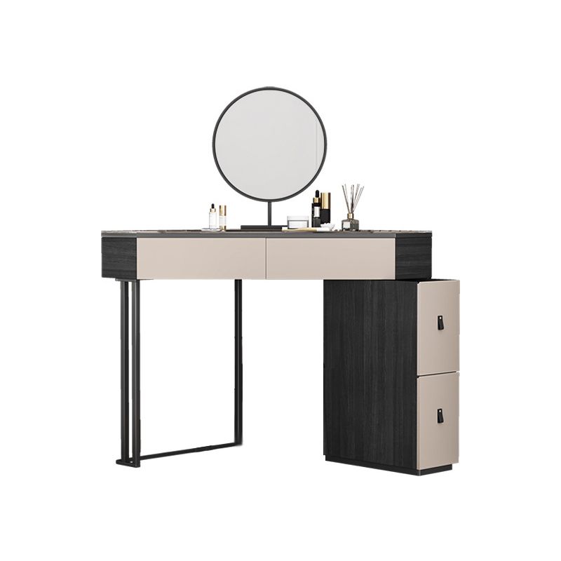 Black Modern Vanity Wood Mirrored Makeup Dressing Table Stool Set