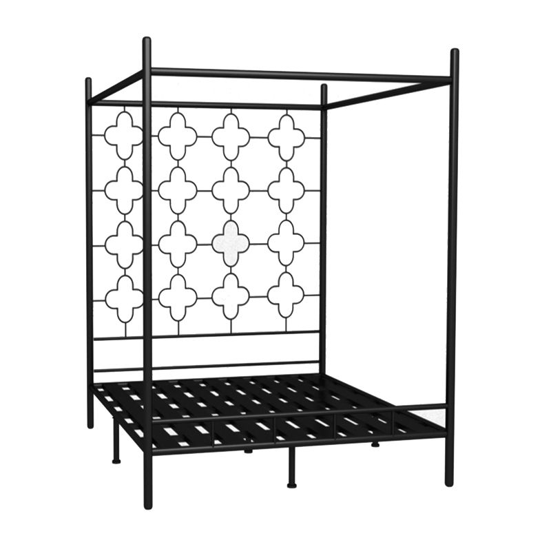 Metal Four Poster Bed with Open-Frame Headboard, Glam Standard Bed