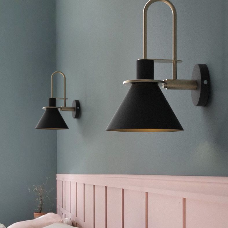 12" H Nordic Macaroon Style Metal Wall Sconce Single Bulb Cone Shade Wall Lamp for Bedroom