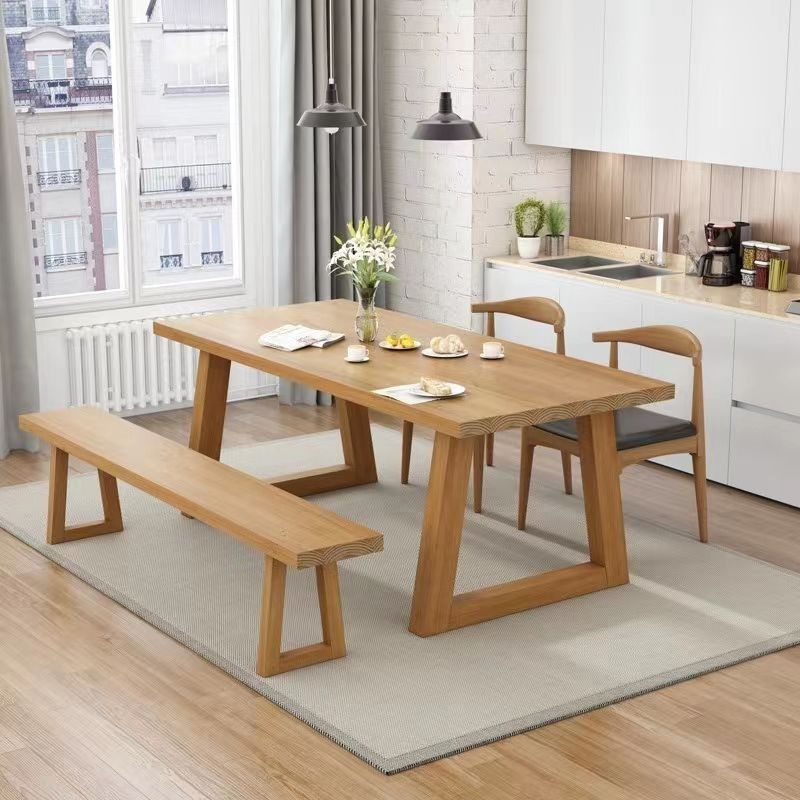 Modern Rectangular Pine Natural Top Dining Table with 4 Legs