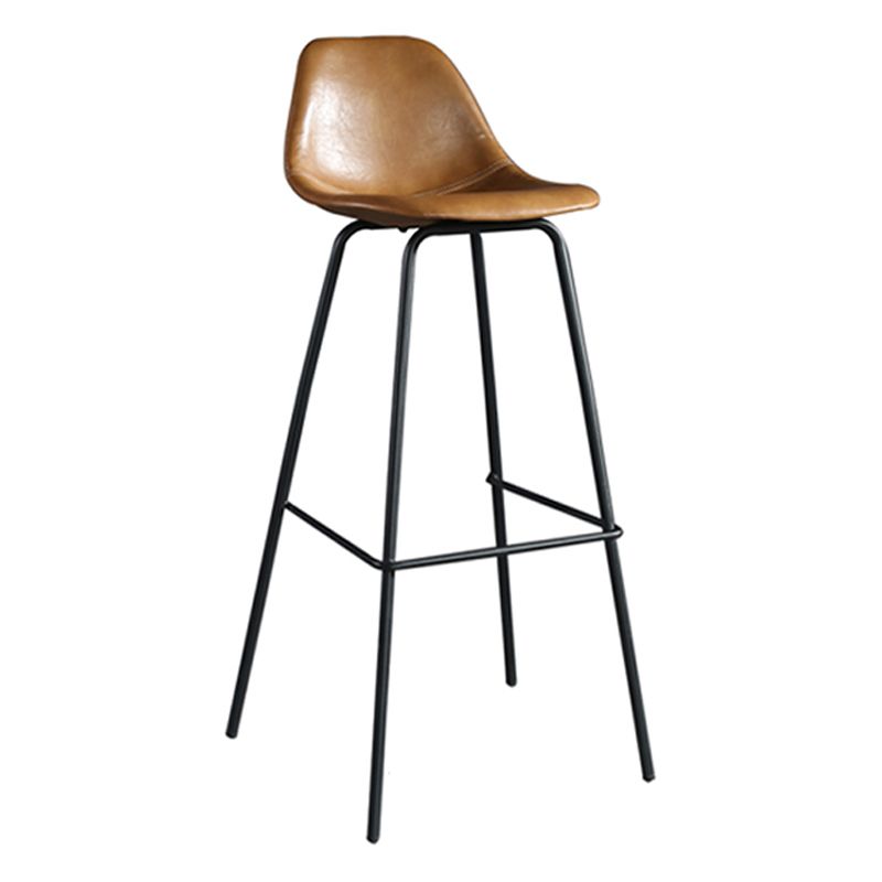 Modern Faux Leather Low Back Bucket Bar Stools with Metal Base