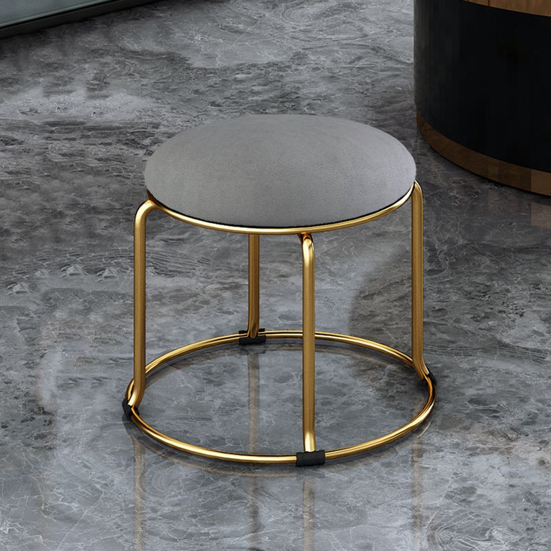 Fabric Round Pouf Plain Fade Resistant Metal Frame Contemporary Pouf