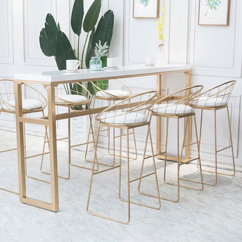 Rectangle White Solid Wood Table Gold and Metal Base Bar Table for Kitchen Living Room