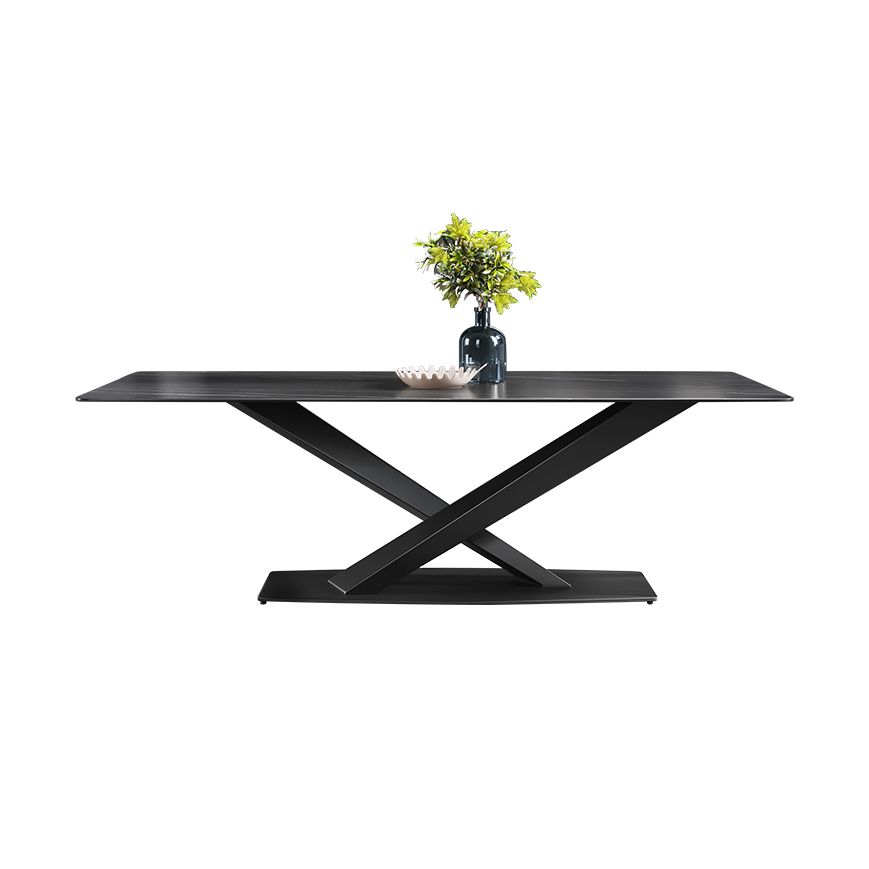 Modern Sintered Stone Rectangular DiningTable with Metal Base Black TableSet for Home