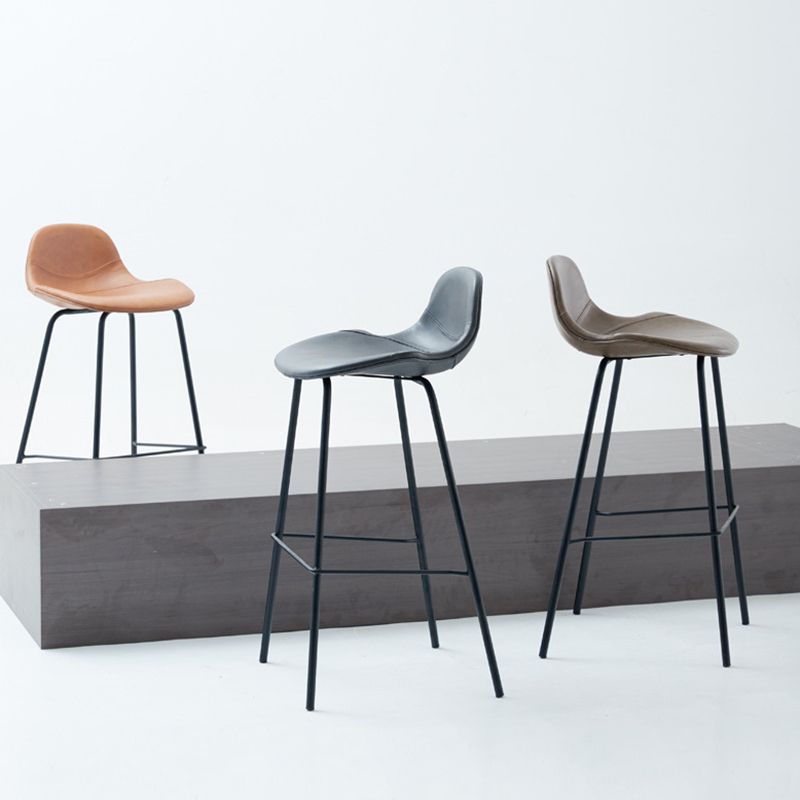 Modern Backrest Counter Stool Iron Bar Stool with Leather Cushion for Dining Room