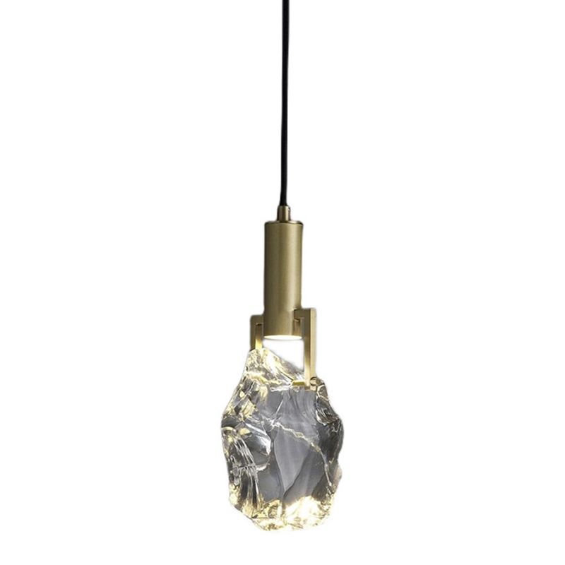 Crystal Original Stone Mini Pendant Lamp 1-light Modern Style Brass Hanging Light for Entrance Hallway