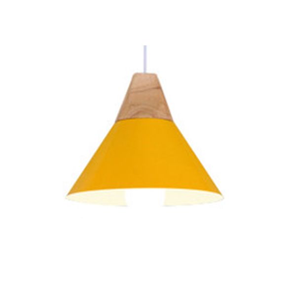 Single Head Coolie Pendant Light Modern Wood & Aluminum Black/Grey/Yellow/White Pendant Lamp for Bedroom