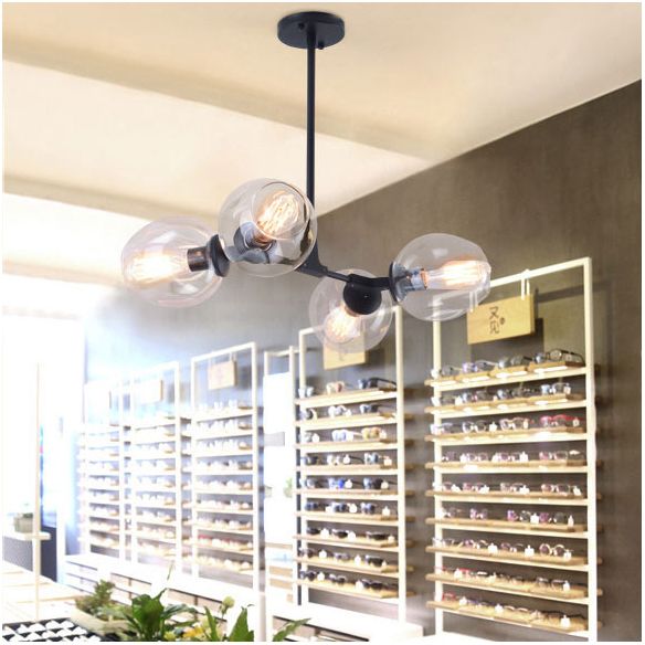 Blase Schatten Kronleuchter Leuchte zeitgenössische klare Glas 2/4 Lichter Schwarz/goldener Deckenleuchte