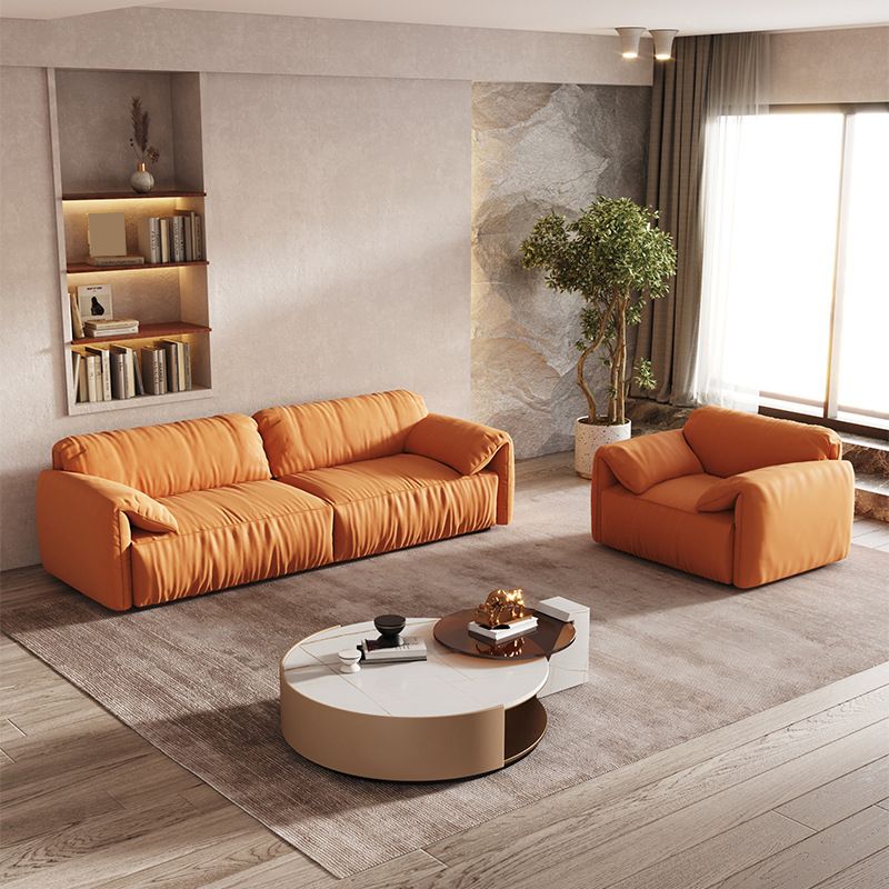 Contemporary Living Room Seating Pillow Top Arm Cushions Orange Sofa