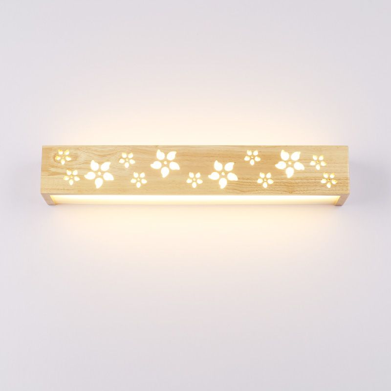 Wooden Cutouts Flower Wall Lamp Japanese Style Beige LED Wall Sconce Light with Shelf Function