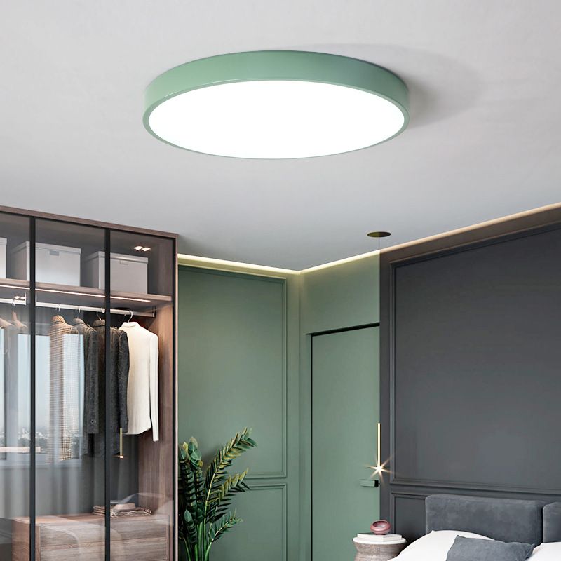Ultrathin Round Flush Light Fixture Macaron Metal Child Room LED Ceiling Mount Light