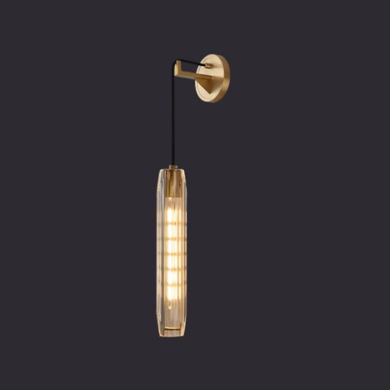 Modern Luxury Single Hanging Wall Lamp Copper Cylindroid Wall Light with Crystal Shade