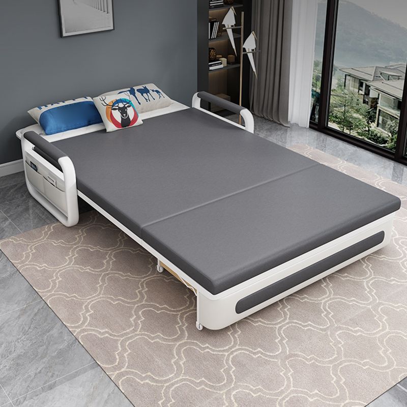 Square Arms Convertible Sofas Faux Leather Foldable Sleeper Sofa