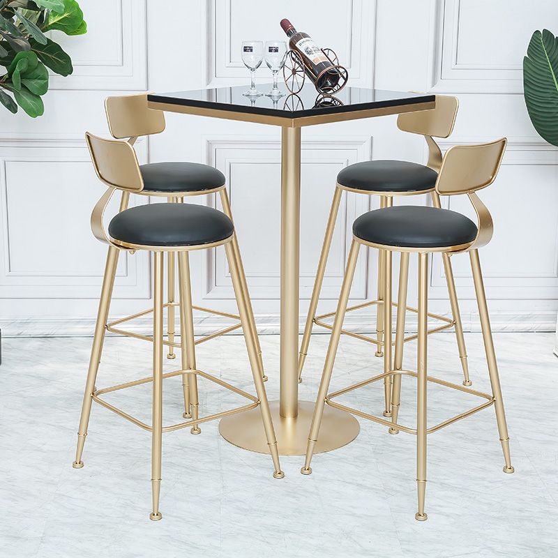 Glam Armless Backrest Counter Stool Iron Cafe Bar Stool with  Leather Cushion and Pedal