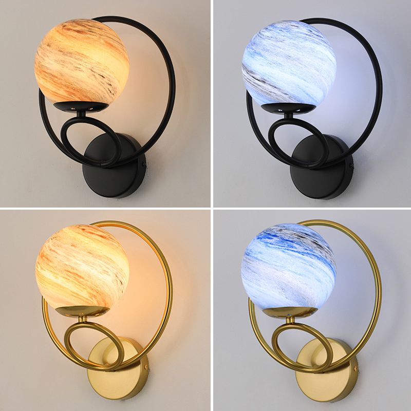 Contemporary Wall Sconce Globe Glass Wall Light Fixture for Living Room
