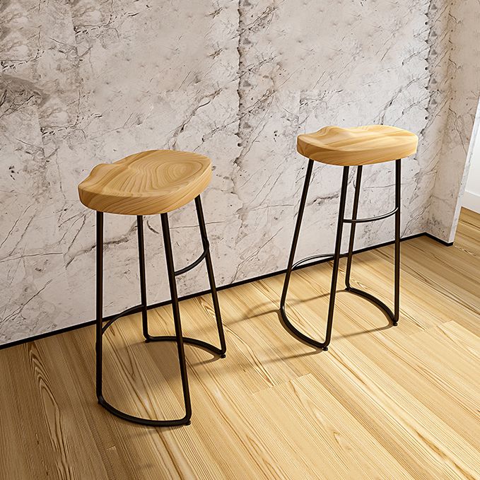 Contemporary Oval Counter Stools Armless Wood Indoor Bar Stool with Iron Base