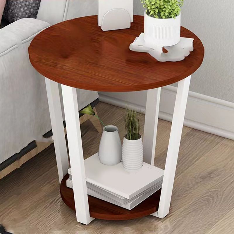 22.4" Tall Steel 4 Legs End Table Round Wood Side End Table with Shelf