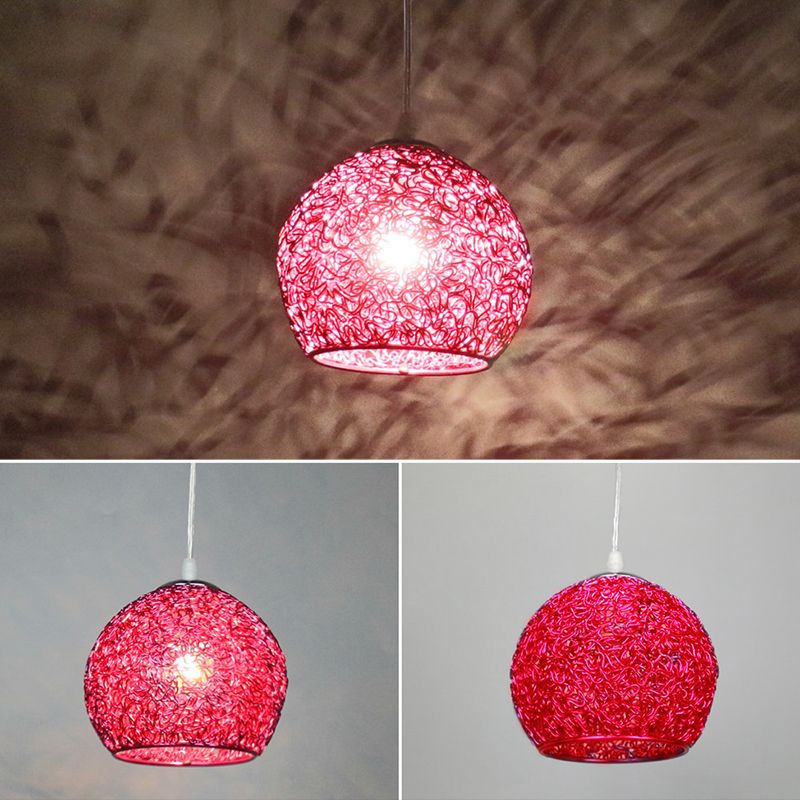 Aluminum Wire Spherical Pendant Macaron Style 1-Light Suspended Lighting Fixture